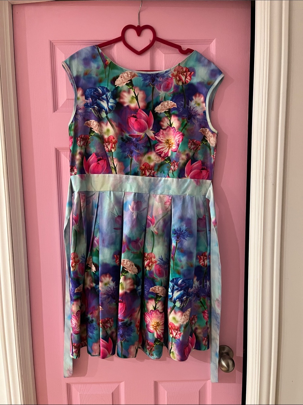 Women’s Floral Satin Fit-and-Flare Dress in Multicolor